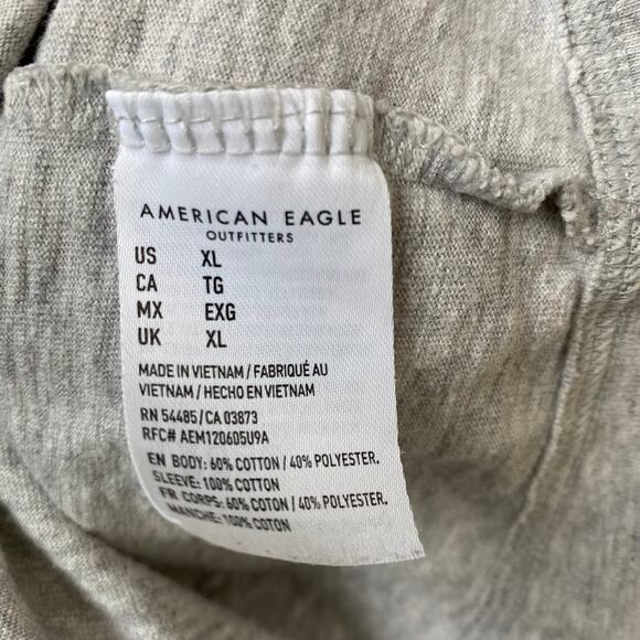 American Eagle Y2K Henley Long Sleeve Tshirt Men XL Gray Red Colorblock Baseball - Picture 5 of 9